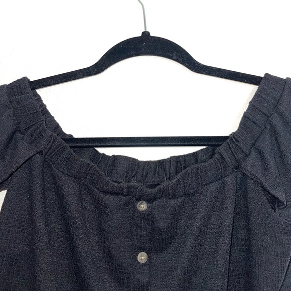Who What Wear Black Off the Shoulder Button Tie Waist Cropped Top Xsmall Women’s - Picture 2 of 11